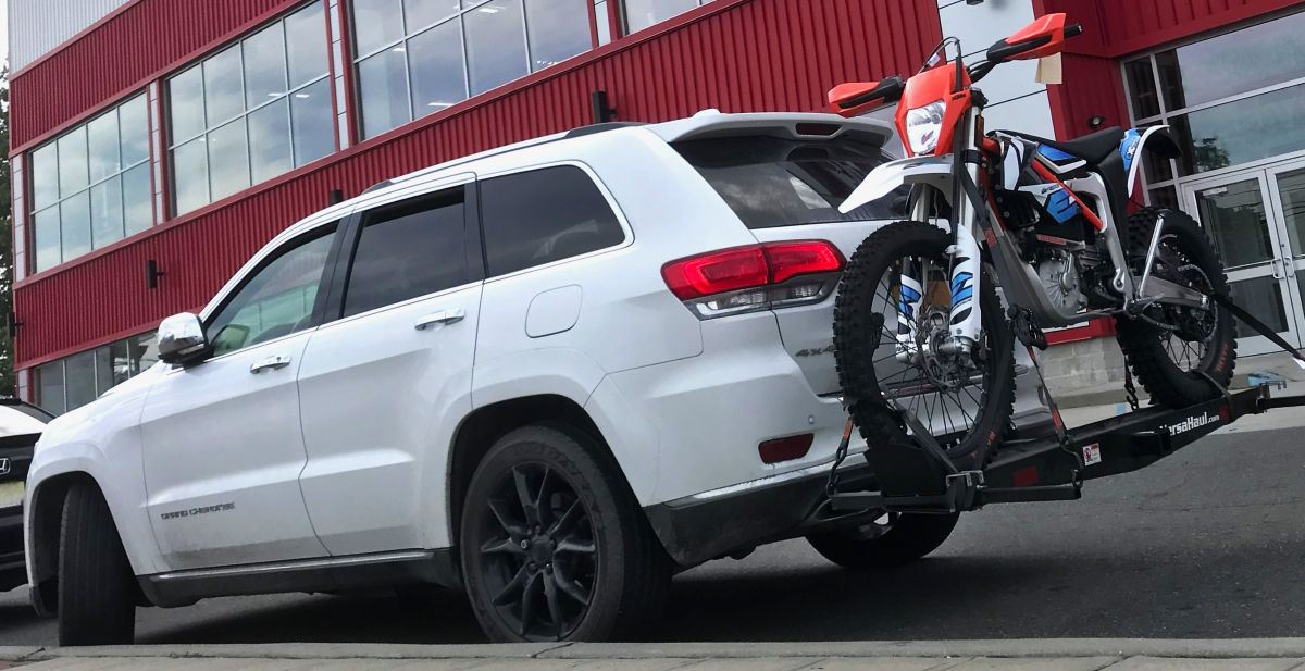 ktm freeeride motorcycle on suv hitch carrier